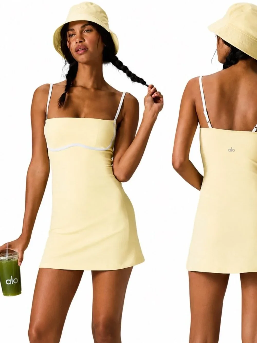 Alo Yoga Streamlined Dress in Lemon Ice/ White Rare